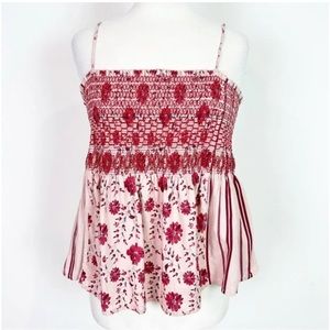 Lucky Brand Burgundy Floral Smocked Tank Top
